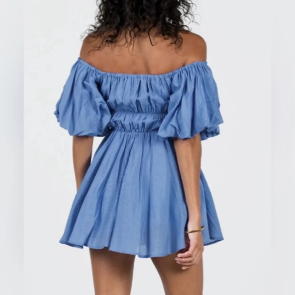 Princess Polly Halton Puff Sleeve Mini Blue Dress Size 4 - Picture 3 of 10